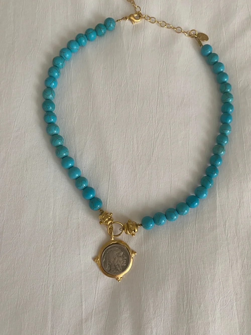 Susan Shaw American Indian Nickel Turquoise Necklace - Picture 2 of 6